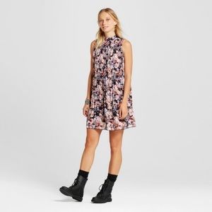 Xhilaration Floral Pleated A-Line Dress Navy